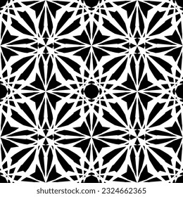 Patrón abstracto sin inconvenientes. Imitación de encaje. Lazo blanco sobre fondo negro. Gráficos en blanco y negro. Para el diseño y la decoración de tela, papel, papel pintado y embalaje.Patrón de malla.