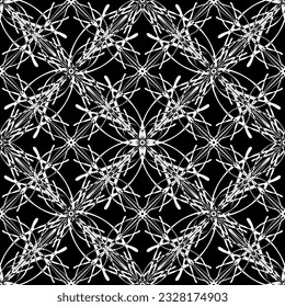Seamless abstract pattern. Imitation lace. White lace on black background. Black and white graphics. For design and decoration of fabric, paper, Wallpaper and packaging.Mesh pattern.