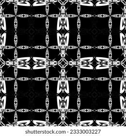 Nahtlose abstrakte Muster. Nachahmung. Weiße Spitzen auf schwarzem Hintergrund. Schwarz-Weiß-Grafik. Für Design und Dekoration von Stoff, Papier, Tapete und Verpackung.Mesh Muster.