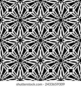 Patrón abstracto sin fisuras. Imitación de encaje. Encaje blanco sobre fondo negro. Gráficos en blanco y negro. Para el diseño y la decoración de tela, papel, papel pintado y embalaje.