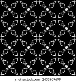 Patrón abstracto sin fisuras. Imitación de encaje. Encaje blanco sobre fondo negro. Gráficos en blanco y negro. Para el diseño y la decoración de tela, papel, papel pintado y embalaje.