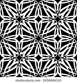 Seamless abstract pattern. Imitation lace. White lace on black background. Black and white graphics. For design and decoration of fabric, paper, Wallpaper and packaging.Mesh pattern.