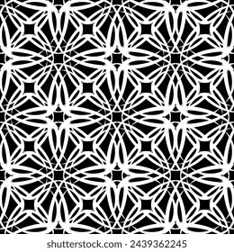 Seamless abstract pattern. Imitation lace. White lace on black background. Black and white graphics. For design and decoration of fabric, paper, Wallpaper and packaging.Mesh pattern.