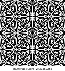 Patrón abstracto sin fisuras. Imitación de encaje. Encaje blanco sobre fondo negro. Gráficos en blanco y negro. Para el diseño y la decoración de tela, papel, papel pintado y embalaje.