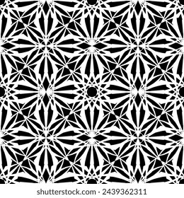 Patrón abstracto sin fisuras. Imitación de encaje. Encaje blanco sobre fondo negro. Gráficos en blanco y negro. Para el diseño y la decoración de tela, papel, papel pintado y embalaje.