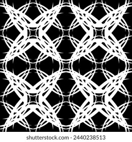 Seamless abstract pattern. Imitation lace. White lace on black background. Black and white graphics. For design and decoration of fabric, paper, Wallpaper and packaging.Mesh pattern.