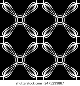 Seamless abstract pattern. Imitation lace. White lace on black background. Black and white graphics. For design and decoration of fabric, paper, Wallpaper and packaging.Mesh pattern.