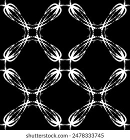 Seamless abstract pattern. Imitation lace. White lace on black background. Black and white graphics. For design and decoration of fabric, paper, Wallpaper and packaging.Mesh pattern.
