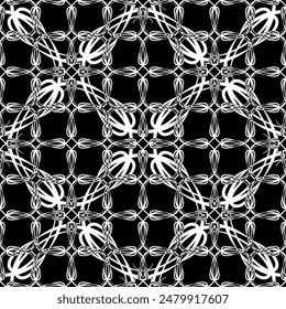 Patrón abstracto sin fisuras. Imitación de encaje. Encaje blanco sobre fondo negro. Gráficos en blanco y negro. Para el diseño y la decoración de tela, papel, Fondo de pantalla y embalaje.