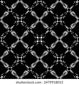Seamless abstract pattern. Imitation lace. White lace on black background. Black and white graphics. For design and decoration of fabric, paper, Wallpaper and packaging.Mesh pattern.