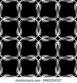 Patrón abstracto sin fisuras. Imitación de encaje. Encaje blanco sobre fondo negro. Gráficos en blanco y negro. Para el diseño y la decoración de tela, papel, Fondo de pantalla y embalaje.