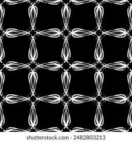 Seamless abstract pattern. Imitation lace. White lace on black background. Black and white graphics. For design and decoration of fabric, paper, Wallpaper and packaging.Mesh pattern.