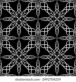 Seamless abstract pattern. Imitation lace. White lace on black background. Black and white graphics. For design and decoration of fabric, paper, Wallpaper and packaging.Mesh pattern.