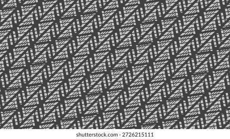 Patrón Abstractas sin fisuras de intrincadas líneas geométricas negras y Formas que forman una compleja malla rítmica sobre un fondo gris claro, con un Industrial moderno y diseño técnico