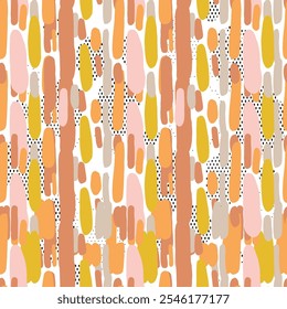 Seamless abstract pattern with irregular organic shapes in warm earthy tones. Modern, playful design suitable for backgrounds, wallpapers, fashion prints, and artistic decor.