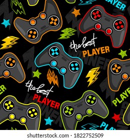 Seamless abstract pattern with joystick game. Print for boys.