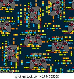 Nahtlose abstrakte Muster mit Joystick-Spiel und Pixeln. Drucken für Jungen.