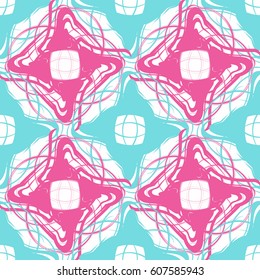 Seamless abstract pattern from large elements of blue and pink. Modern pattern for wallpaper or textile.