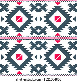 Seamless abstract pattern with large polygonal shapes. White, red, gray colors. Folk style geometric ornament