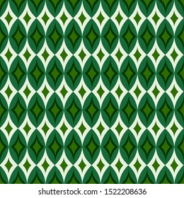 Seamless abstract pattern. Lattice of ovals and rhombuses in green colors. Vector illustration.