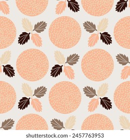 seamless abstract pattern with leaves and circles. Vector design for paper, fabric and other surface.