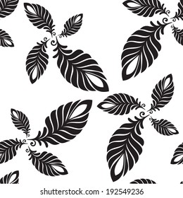 Seamless abstract pattern leaves and feathers