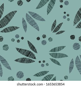 Seamless abstract pattern leaves nature shapes and dots repeat endless background cover texture, for textile, wrapping paper, carpet, wallpapers, clothing, fashion fabric print