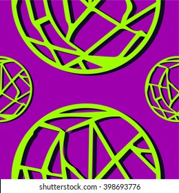 Seamless abstract pattern lime circles-webs on  purple background