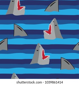 seamless abstract pattern in line with cartoon sharks, print for textiles, fabric, clothes, bed, web, wallpaper, socks, wrapping paper.