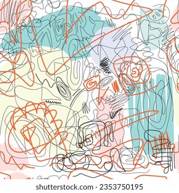 Seamless abstract pattern with line , grunge, spots on white background.Vector, doodle
