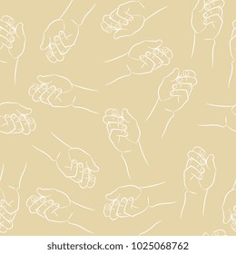 Seamless abstract pattern with linear drawings of human hand.