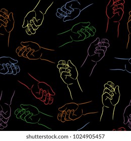 Seamless abstract pattern with linear silhouettes of human hand. Modern style.