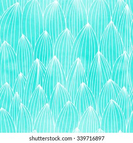 seamless abstract pattern with linear and  watercolor leaves in the form of scales. Similar to the brush.