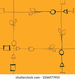 Seamless abstract pattern from lines, bows, circles, triangles, squares.