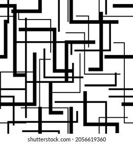 seamless abstract pattern of lines of different thicknesses intersecting at right angles in black and white tones for prints on fabrics, clothes, packaging and for decorating interior backgrounds