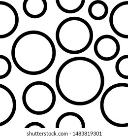 Seamless abstract pattern of little and big circles with black outline on white background.  Foam bubbles background. Bright wallpaper, good for printing. Summer Vector illustration.