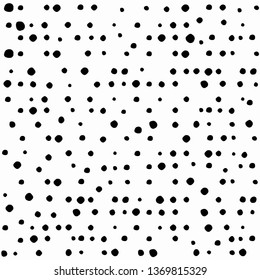 Seamless abstract pattern of little black shabby dots or spots on white. Hand drawn, offhand style. Decorative wallpaper, good for printing. Vector illustration. Black and white.