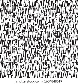 Seamless abstract pattern of little black shapes on white. Vector illustration. Chaos, made of different forms. Modern stylish texture. Repeating abstract Irregular background with chaotic spots.