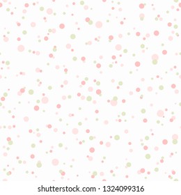Seamless abstract pattern of little circles of pink and green pastel colors. Kaleidoscope background. Decorative wallpaper, good for printing. Vector illustration.