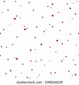 Seamless abstract pattern of little red circles and red dots on white background.  Kaleidoscope background. Bright wallpaper, good for printing. Summer Vector illustration.