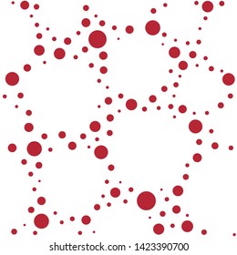 Seamless abstract pattern of little red circles and red dots on white background.  Kaleidoscope background. Bright wallpaper, good for printing. Summer Vector illustration.