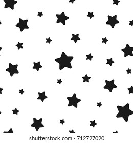 Seamless abstract pattern with little rounded black stars on white background. Vector illustration. Magic sky. Stardust background. Black and white. Constellation