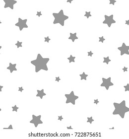 Seamless abstract pattern with little rounded grey stars of different size on white background. Nice vector illustration. cartoon cosmos
