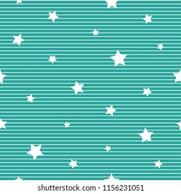 Seamless abstract pattern with little sharp white stars and blue lines on white background. Vector striped illustration. Magic sky. Stardust background. Black and white. Constellation