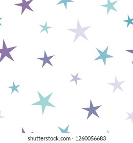 Seamless abstract pattern with little tiny stars of blue and purple colors on white background. fantasy. Childish wallpaper. Magic vector ornament. 