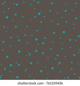 Seamless abstract pattern of little turquoise circles and dots on brown background. Kaleidoscope background. Geometric wallpaper, good for printing. Vector illustration.