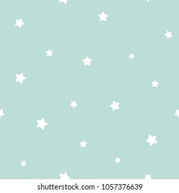 Seamless abstract pattern with little white  stars on light turquoise background. shabby vector illustration. Cosmos texture for paper, wrapping and fabric.