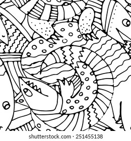 Seamless abstract pattern with lizard. White and black 4