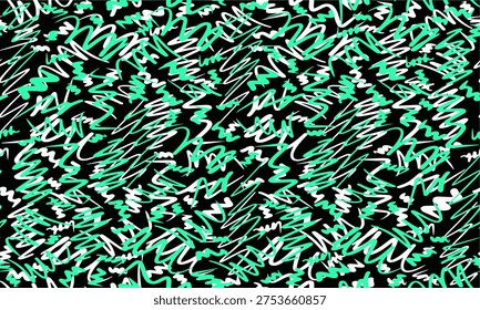 Seamless abstract pattern made of brush strokes in three colors. Artistic hand painted style with expressive paint texture. Perfect for textile design, fabric print, wallpaper, wrapping paper, packaging and modern surface pattern design.