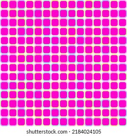 Seamless abstract pattern with many geometric pink squared rounded edges boxes on vibrant background. Vector design. Paper, cloth, fabric, cloth, dress, napkin, printing, present, technology concepts